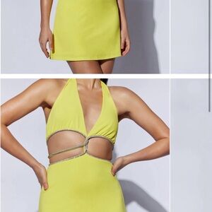 Meshki Green Ribbed Cut Out Bodycon Dress